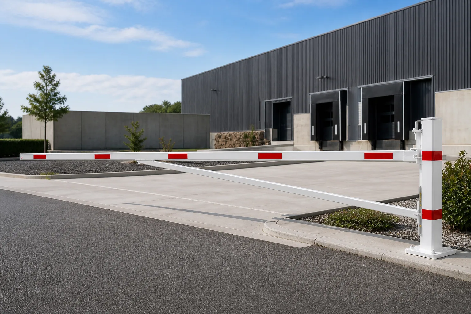 Visualisation d’une barrière tournante blanche avec bandes rouges rétroréfléchissantes