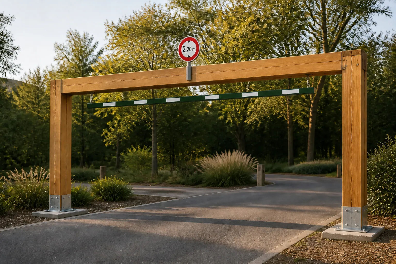 Portique Ingénia en bois massif avec manchon supérieur, panneau B12 et bavette suspendue