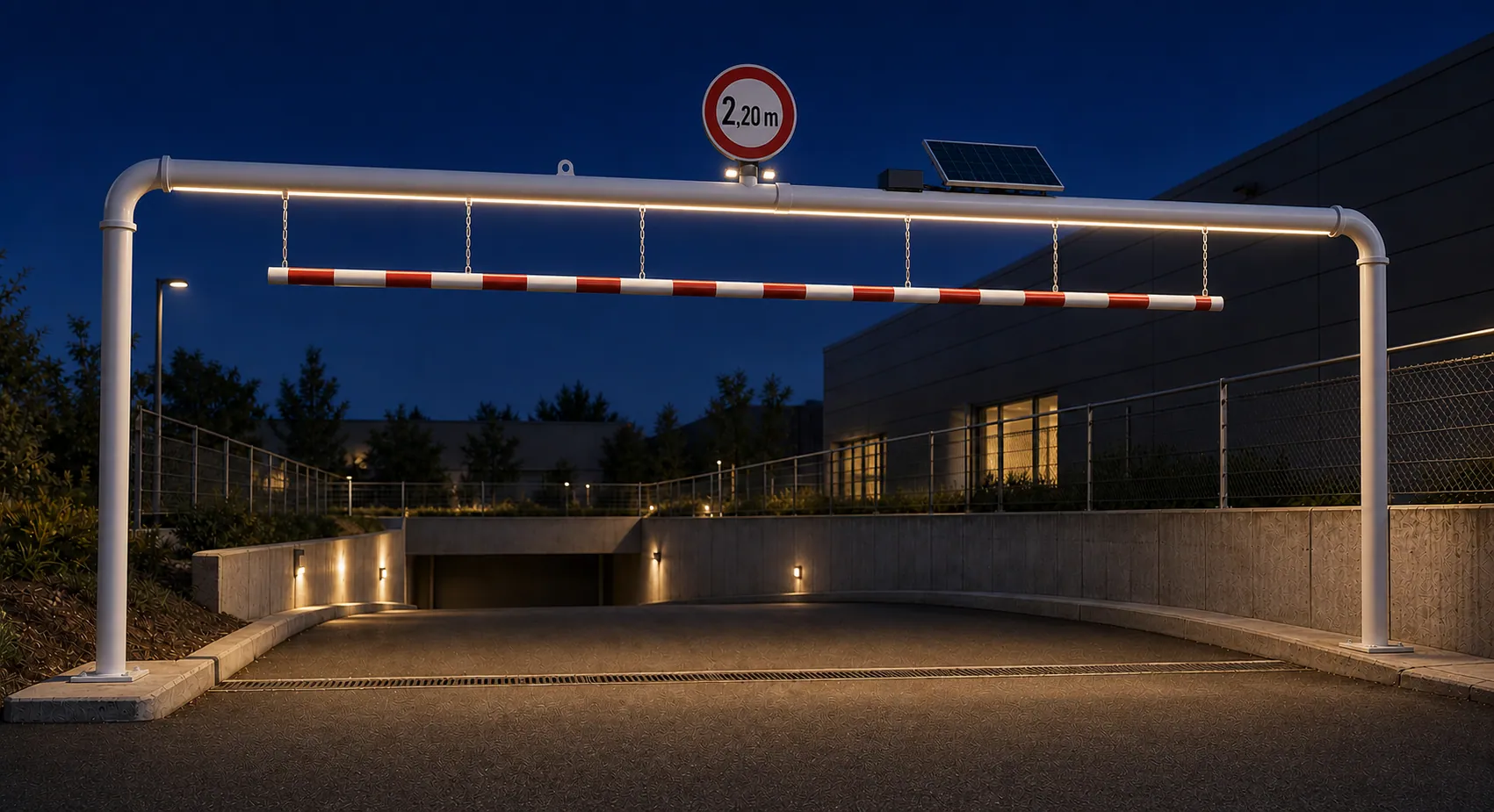 Portique Ingénia en tube rond avec panneau solaire et éclairage LED élégant de nuit